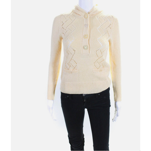 RARE Rebecca Taylor Retro Chic Merino Wool Hooded Sweater Butter Yellow S NWOT - Picture 2 of 8